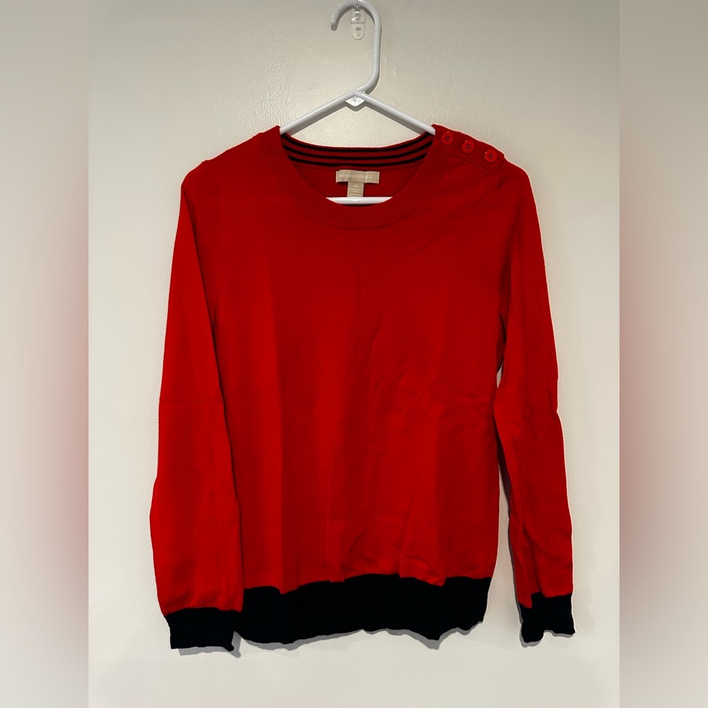 Banana Republic Red and Navy 100% Merino Wool Sweater